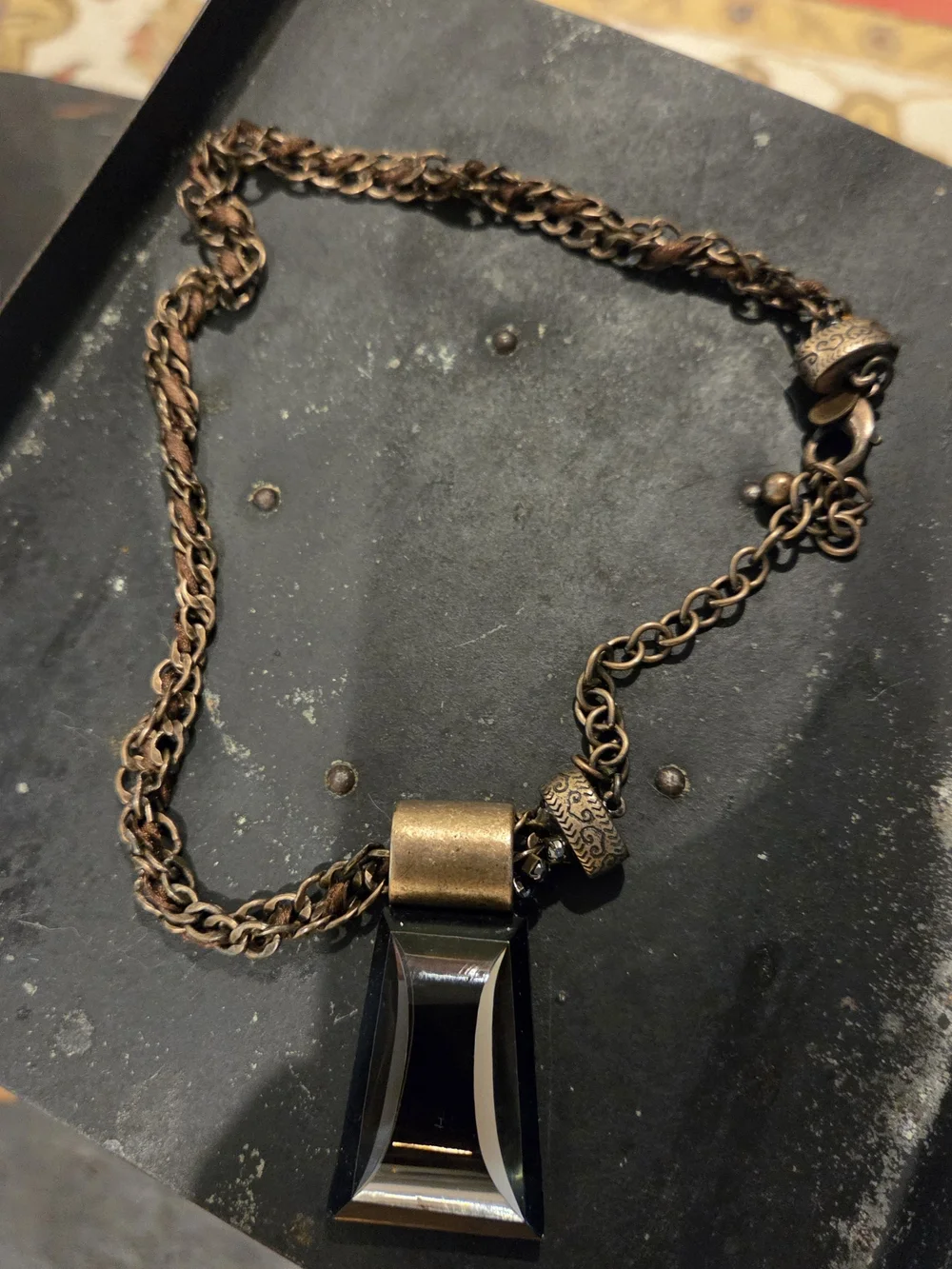 VINTAGE Chico's Vintage-Style Black Pendant Necklace - Bronze Chain